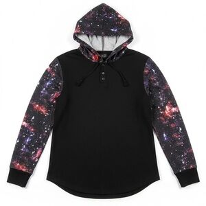 Galaxy Print Black Hoodie Sweater-M